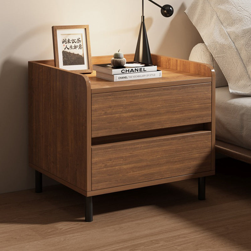 Traditional Vintage Solid Wood Square Cylindrical Nightstand 2-Drawer For Bedroom