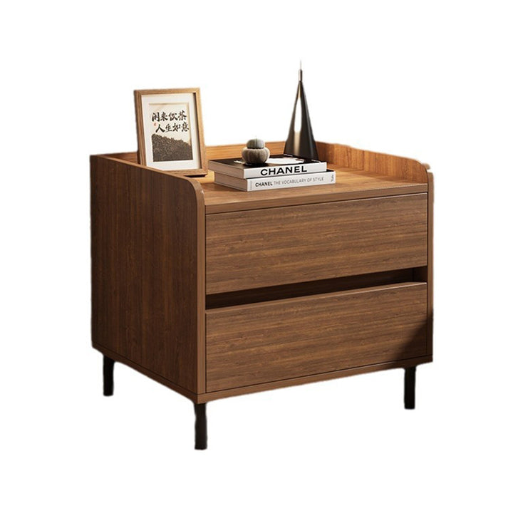 Traditional Vintage Solid Wood Square Cylindrical Nightstand 2-Drawer For Bedroom