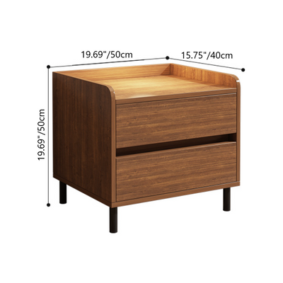 Traditional Vintage Solid Wood Square Cylindrical Nightstand 2-Drawer For Bedroom