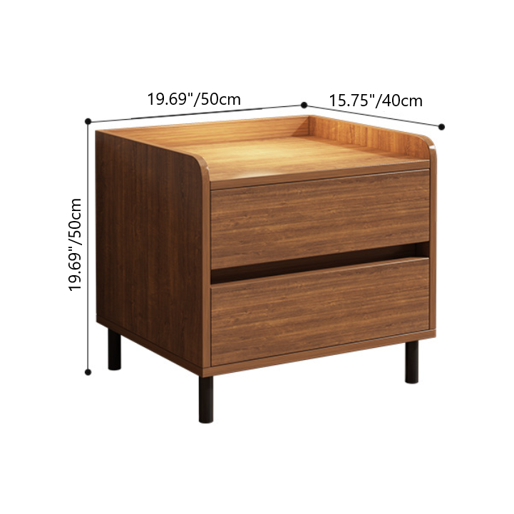 Traditional Vintage Solid Wood Square Cylindrical Nightstand 2-Drawer For Bedroom