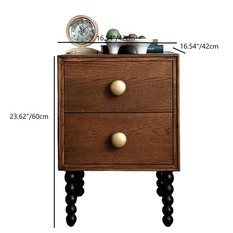 Traditional French Solid Wood Rectangular Spherical Nightstand 2-Drawer For Bedroom