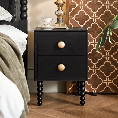 Traditional French Solid Wood Rectangular Spherical Nightstand 2-Drawer For Bedroom