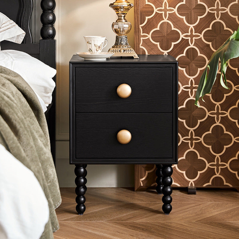 Traditional French Solid Wood Rectangular Spherical Nightstand 2-Drawer For Bedroom
