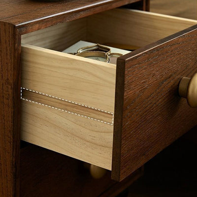 Traditional French Solid Wood Rectangular Spherical Nightstand 2-Drawer For Bedroom