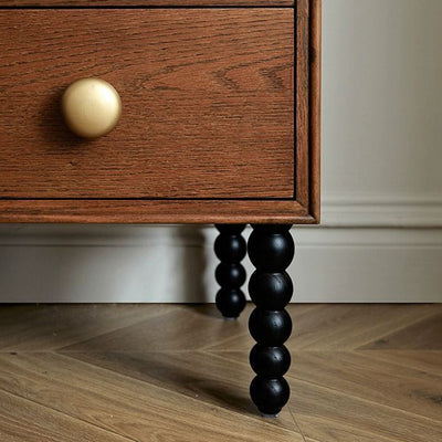 Traditional French Solid Wood Rectangular Spherical Nightstand 2-Drawer For Bedroom