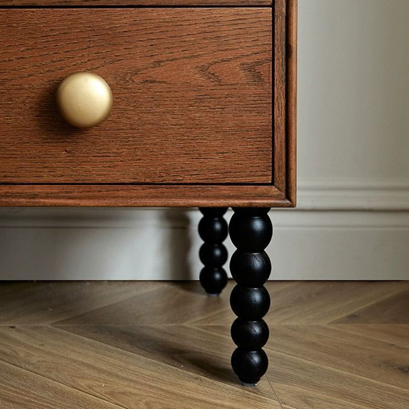 Traditional French Solid Wood Rectangular Spherical Nightstand 2-Drawer For Bedroom