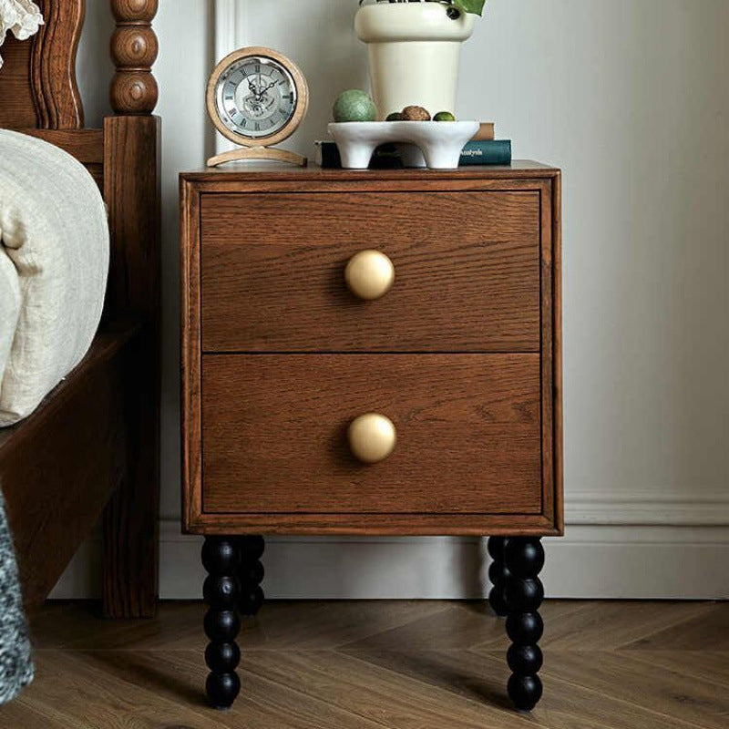 Traditional French Solid Wood Rectangular Spherical Nightstand 2-Drawer For Bedroom