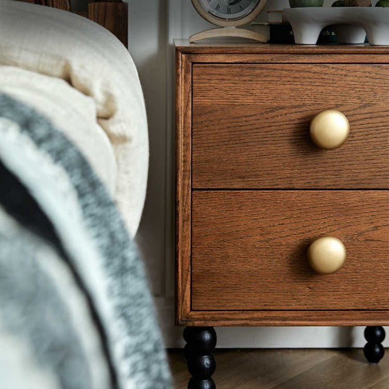 Traditional French Solid Wood Rectangular Spherical Nightstand 2-Drawer For Bedroom