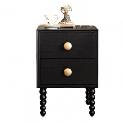 Traditional French Solid Wood Rectangular Spherical Nightstand 2-Drawer For Bedroom
