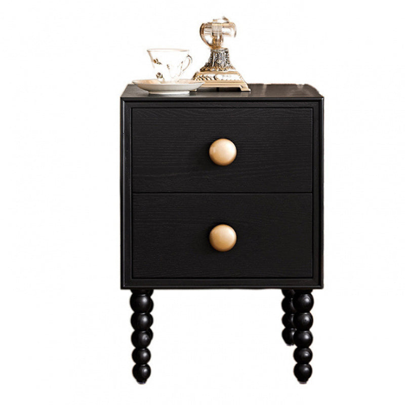 Traditional French Solid Wood Rectangular Spherical Nightstand 2-Drawer For Bedroom