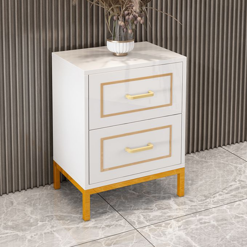 Contemporary Scandinavian Engineered Wood Rectangular Nightstand 2-Drawer For Bedroom