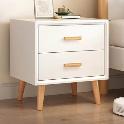 Modern Minimalist Solid Wood Rounded Square Cylindrical Nightstand 2-Drawer For Bedroom