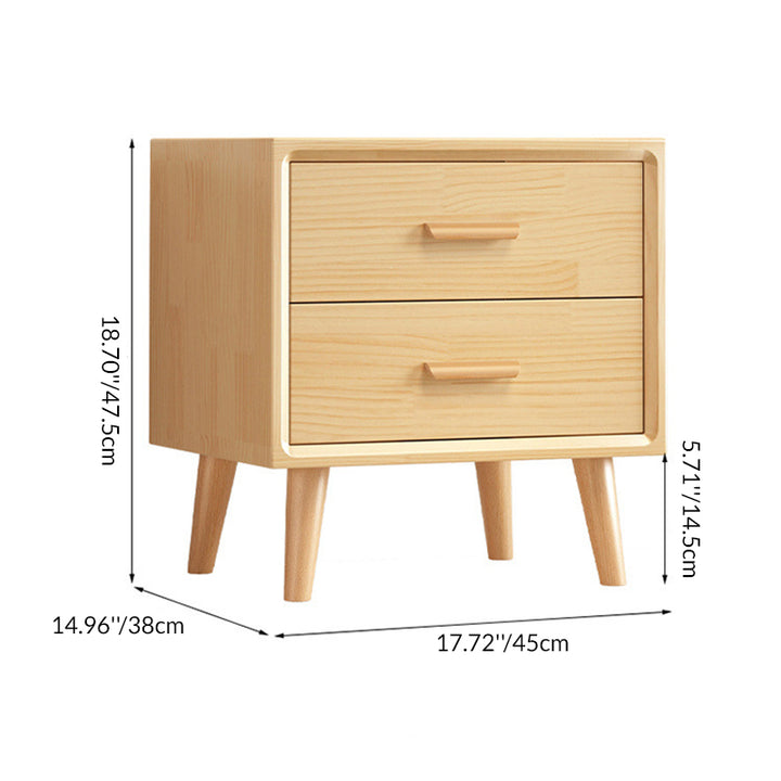 Moderner minimalistischer Nachttisch aus massivem Holz mit abgerundeten quadratischen zylindrischen 2 Schubladen für das Schlafzimmer 