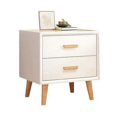 Modern Minimalist Solid Wood Rounded Square Cylindrical Nightstand 2-Drawer For Bedroom
