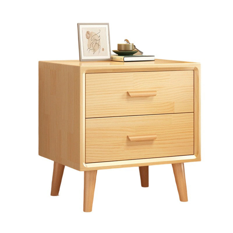 Modern Minimalist Solid Wood Rounded Square Cylindrical Nightstand 2-Drawer For Bedroom