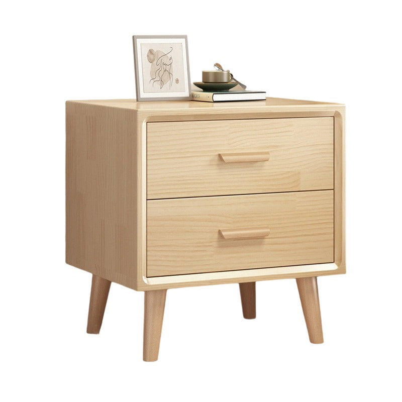 Moderner minimalistischer Nachttisch aus massivem Holz mit abgerundeten quadratischen zylindrischen 2 Schubladen für das Schlafzimmer 