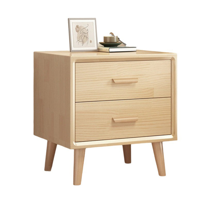 Moderner minimalistischer Nachttisch aus massivem Holz mit abgerundeten quadratischen zylindrischen 2 Schubladen für das Schlafzimmer 