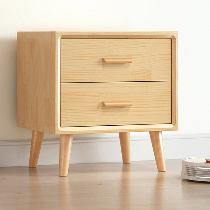Moderner minimalistischer Nachttisch aus massivem Holz mit abgerundeten quadratischen zylindrischen 2 Schubladen für das Schlafzimmer 