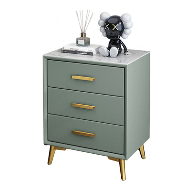 Modern Luxury Microfiber Leather Solid Wood Sintered Stone Carbon Steel Rectangular Nightstand 3-Drawer For Bedroom