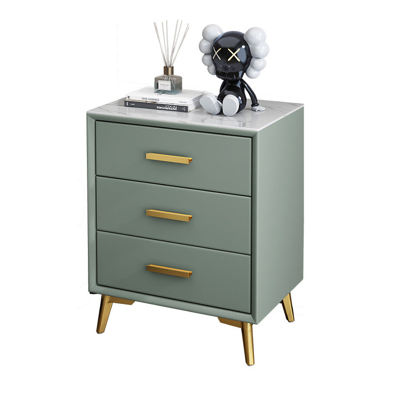 Modern Luxury Microfiber Leather Solid Wood Sintered Stone Carbon Steel Rectangular Nightstand 3-Drawer For Bedroom