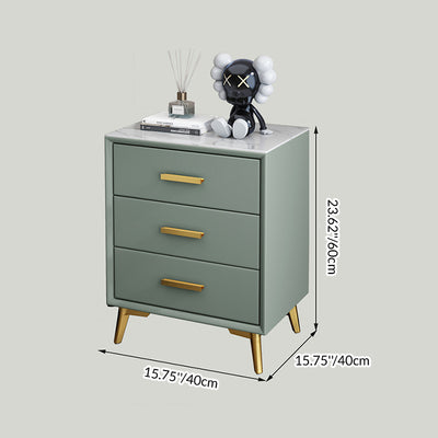 Modern Luxury Microfiber Leather Solid Wood Sintered Stone Carbon Steel Rectangular Nightstand 3-Drawer For Bedroom