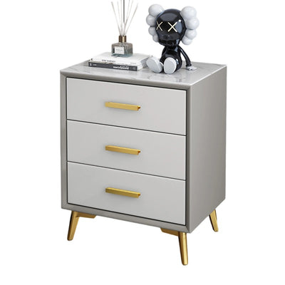 Modern Luxury Microfiber Leather Solid Wood Sintered Stone Carbon Steel Rectangular Nightstand 3-Drawer For Bedroom