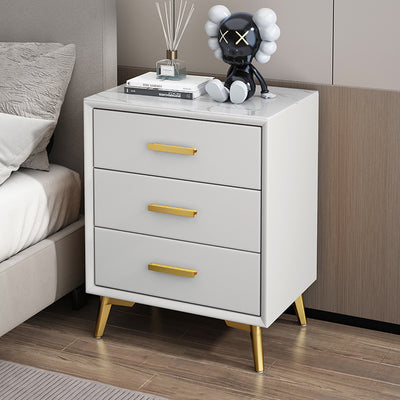 Modern Luxury Microfiber Leather Solid Wood Sintered Stone Carbon Steel Rectangular Nightstand 3-Drawer For Bedroom