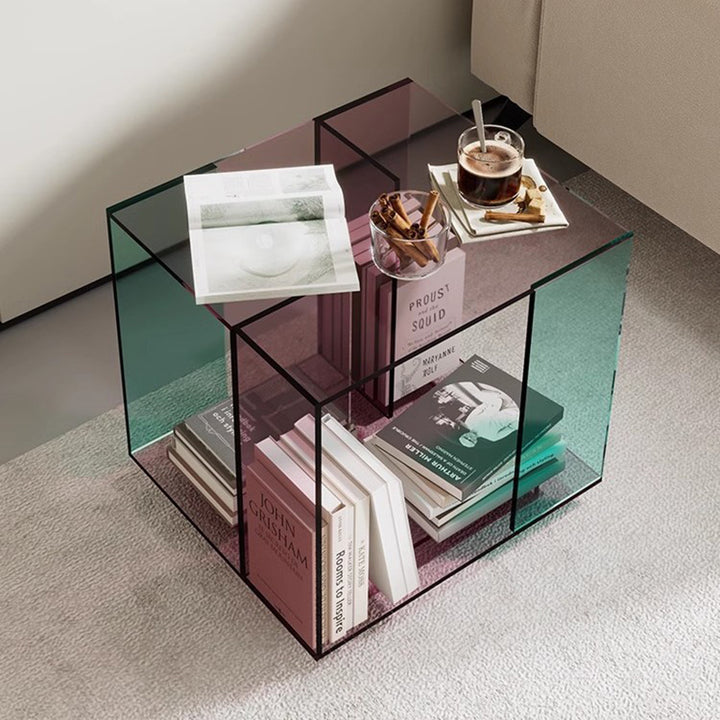Contemporary Creative Acrylic Square Coffee Table 2-Tier For Living Room