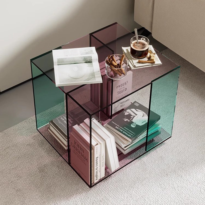 Contemporary Creative Acrylic Square Coffee Table 2-Tier For Living Room