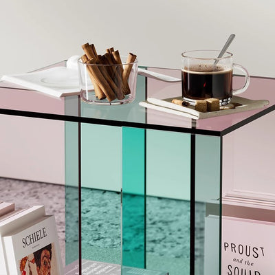 Contemporary Creative Acrylic Square Coffee Table 2-Tier For Living Room