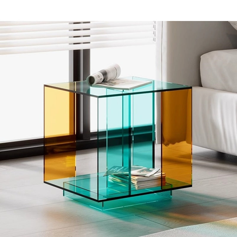 Contemporary Creative Acrylic Square Coffee Table 2-Tier For Living Room