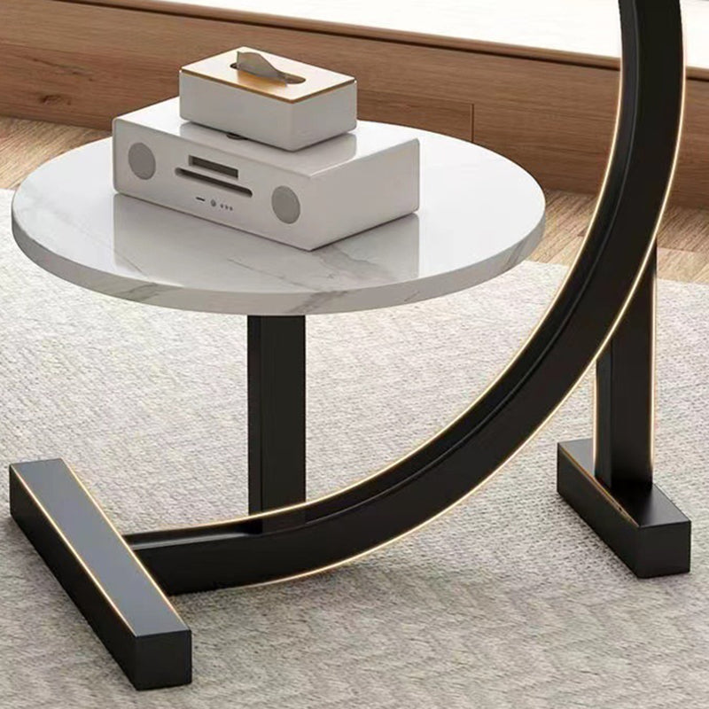 Contemporary Scandinavian Wood Iron C-Shaped Round End Table 2-Tier For Living Room