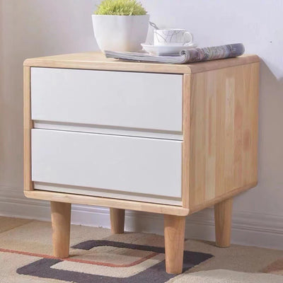 Modern Minimalist Solid Wood Rounded Square Cylindrical Nightstand 2-Drawer For Bedroom