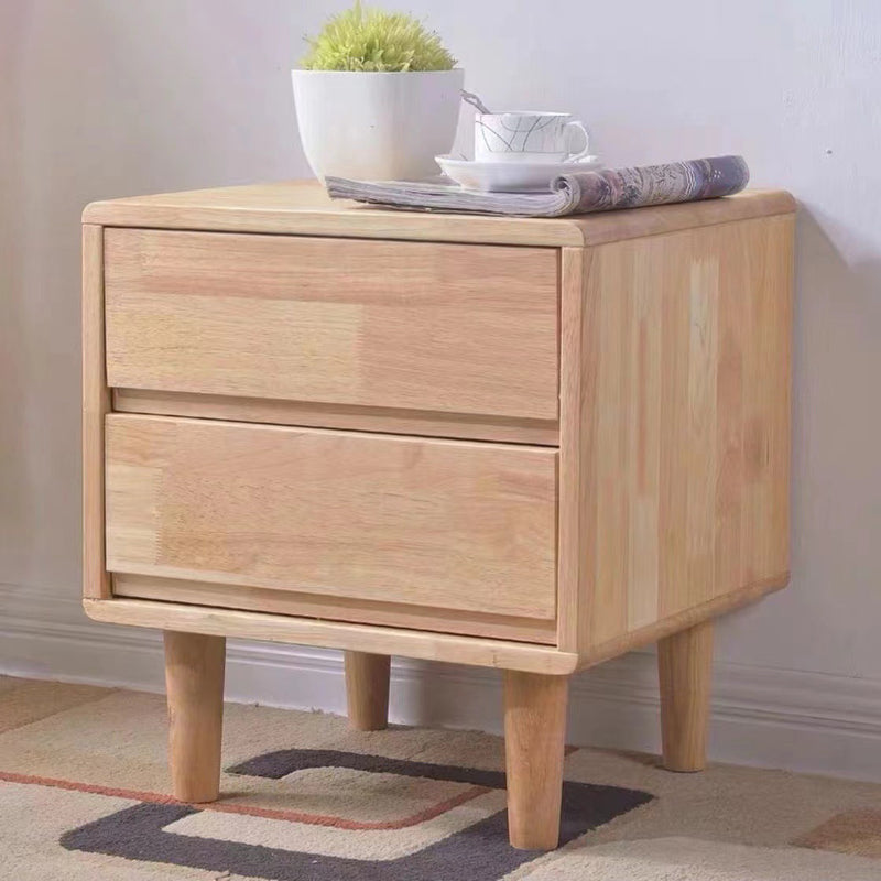 Modern Minimalist Solid Wood Rounded Square Cylindrical Nightstand 2-Drawer For Bedroom
