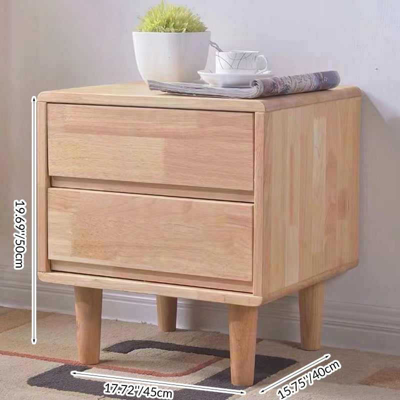 Modern Minimalist Solid Wood Rounded Square Cylindrical Nightstand 2-Drawer For Bedroom