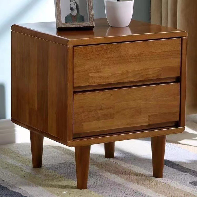 Modern Minimalist Solid Wood Rounded Square Cylindrical Nightstand 2-Drawer For Bedroom