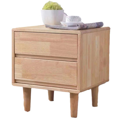 Modern Minimalist Solid Wood Rounded Square Cylindrical Nightstand 2-Drawer For Bedroom