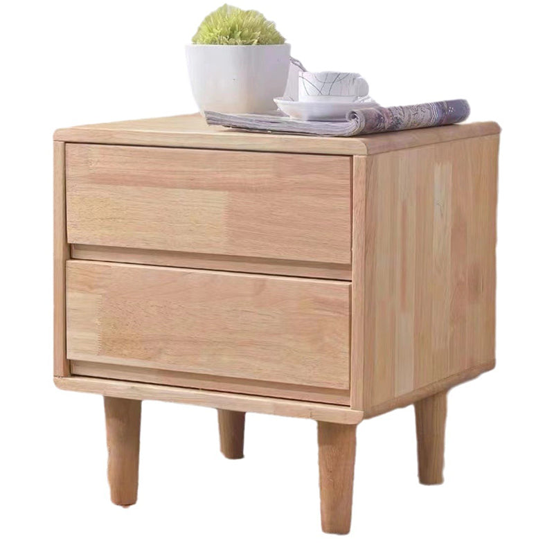 Modern Minimalist Solid Wood Rounded Square Cylindrical Nightstand 2-Drawer For Bedroom