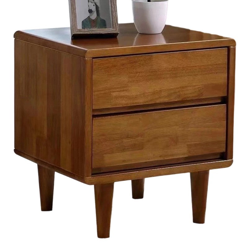 Modern Minimalist Solid Wood Rounded Square Cylindrical Nightstand 2-Drawer For Bedroom