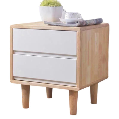 Modern Minimalist Solid Wood Rounded Square Cylindrical Nightstand 2-Drawer For Bedroom