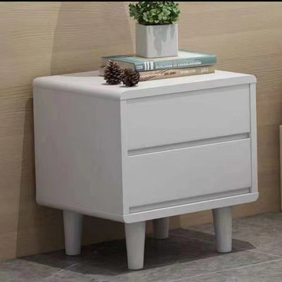 Modern Minimalist Solid Wood Rounded Square Cylindrical Nightstand 2-Drawer For Bedroom