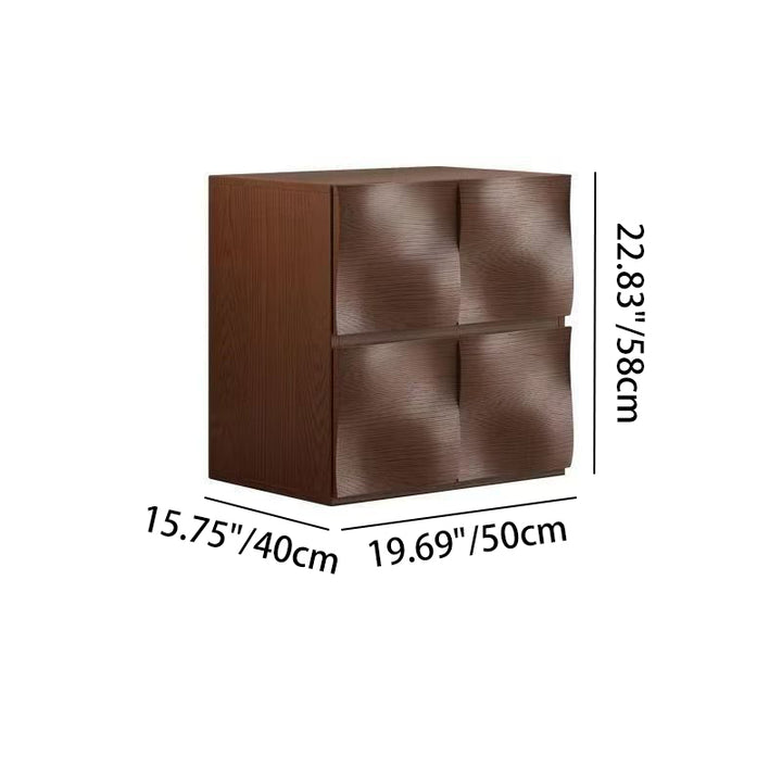 Mesita de noche contemporánea creativa de madera maciza cuadrada con textura ondulada con 2 cajones para dormitorio 
