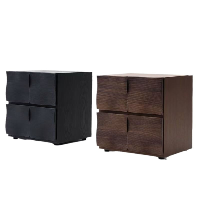 Contemporary Creative Solid Wood Square Ripple-Texture Nightstand With 2 Drawers For Bedroom