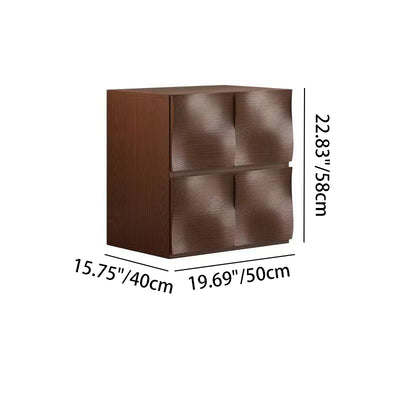 Contemporary Creative Solid Wood Square Ripple-Texture Nightstand With 2 Drawers For Bedroom