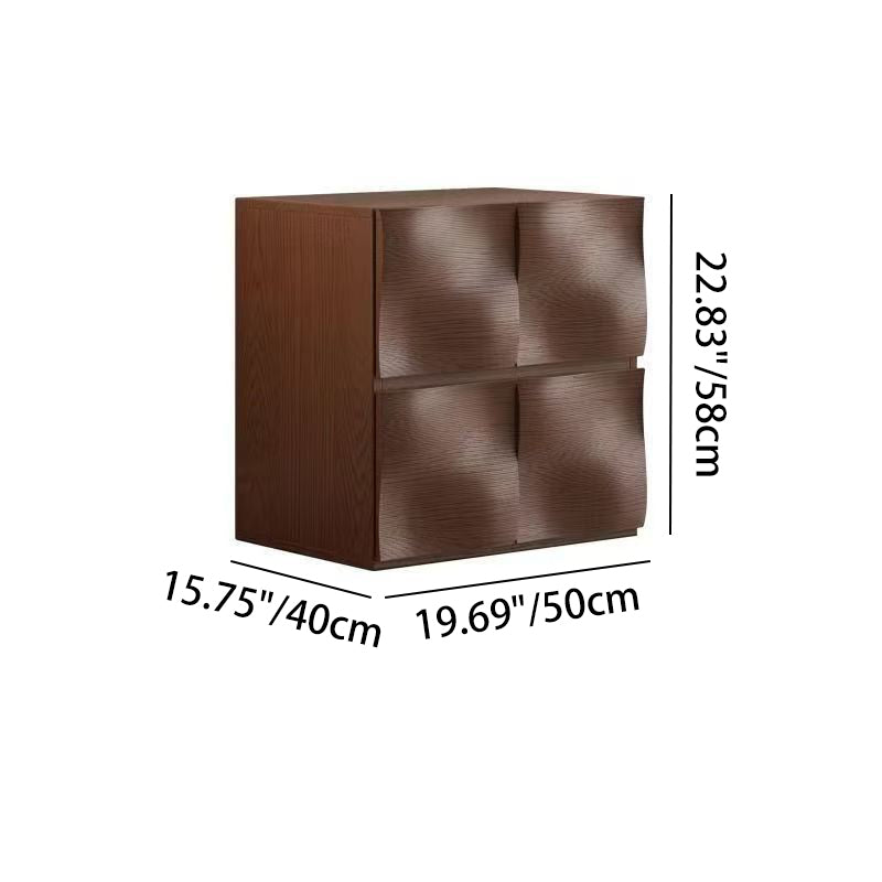 Contemporary Creative Solid Wood Square Ripple-Texture Nightstand With 2 Drawers For Bedroom