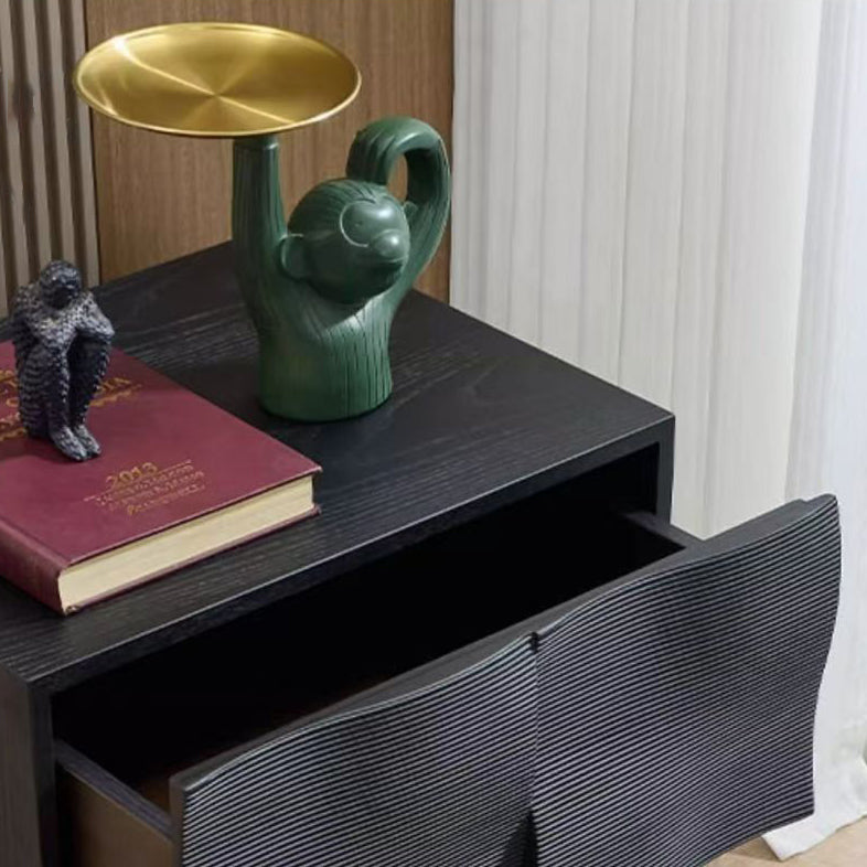 Contemporary Creative Solid Wood Square Ripple-Texture Nightstand With 2 Drawers For Bedroom