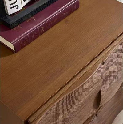 Contemporary Creative Solid Wood Square Ripple-Texture Nightstand With 2 Drawers For Bedroom