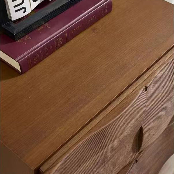 Contemporary Creative Solid Wood Square Ripple-Texture Nightstand With 2 Drawers For Bedroom