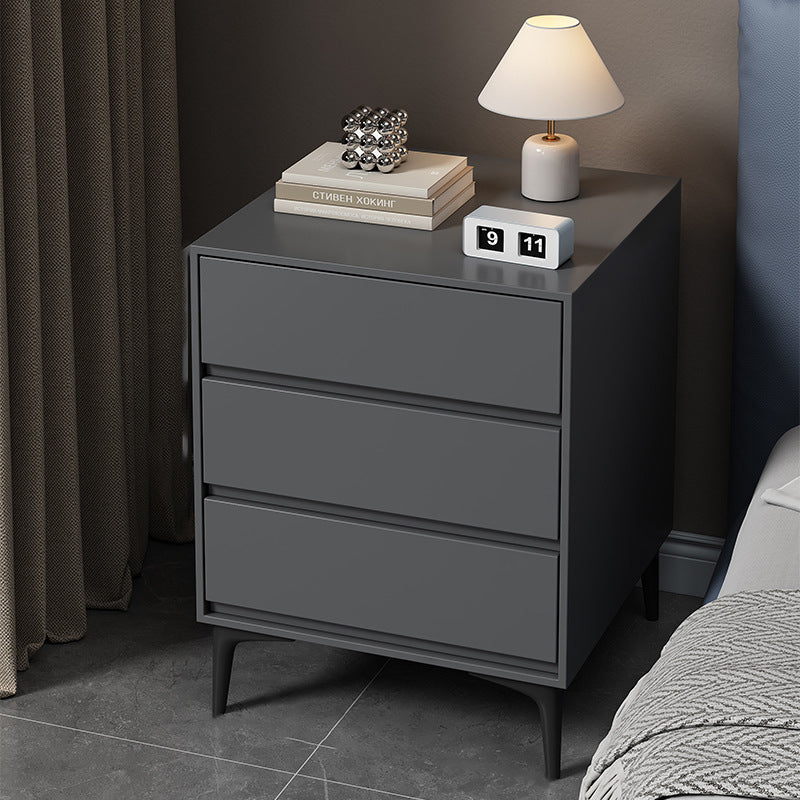 Modern Luxury Solid Wood Sintered Stone Metal Rectangular Nightstand With 3 Drawers For Bedroom