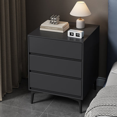 Modern Luxury Solid Wood Sintered Stone Metal Rectangular Nightstand With 3 Drawers For Bedroom